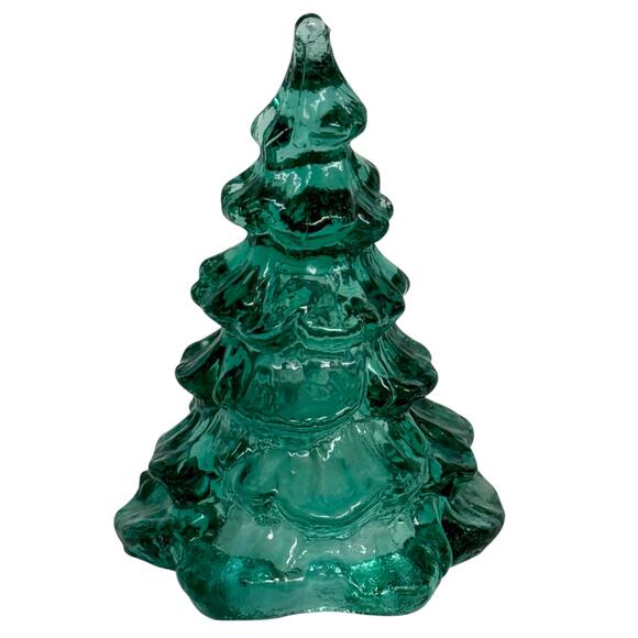 American Fenton Glass Christmas Tree Small 3" Green Glass Holiday Figurine Vtg - Picture 2 of 6